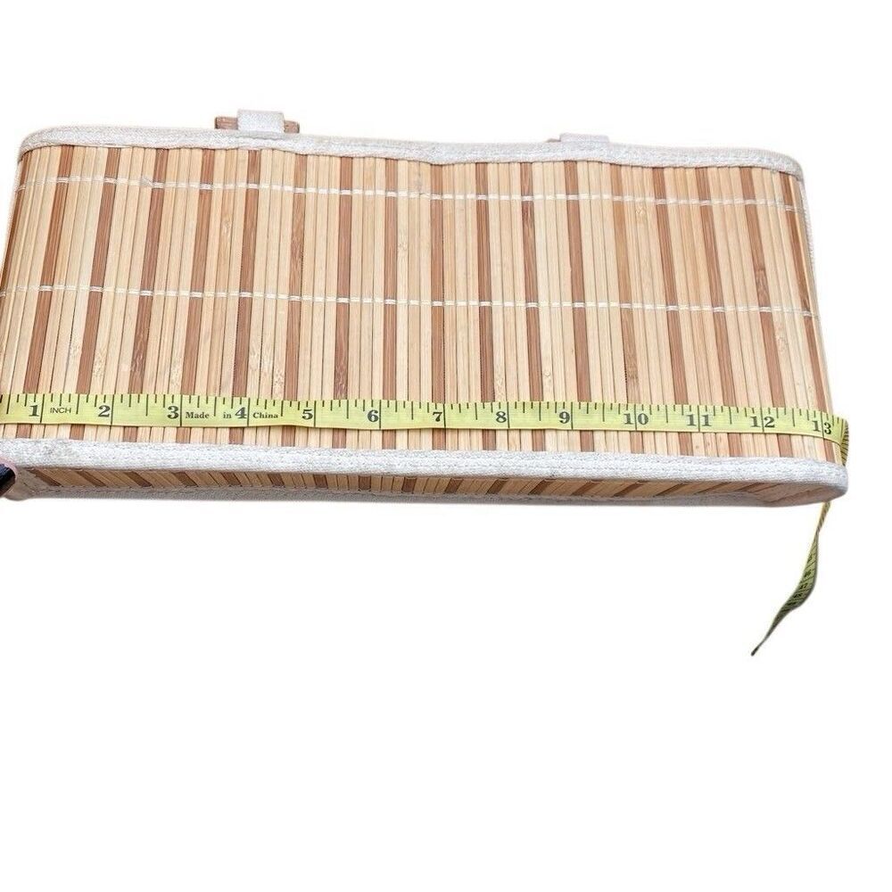 Bamboo Wood Slat Lined Purse, Handbag With Wood Handles Rectangle 13x6x4 - Picture 7 of 10